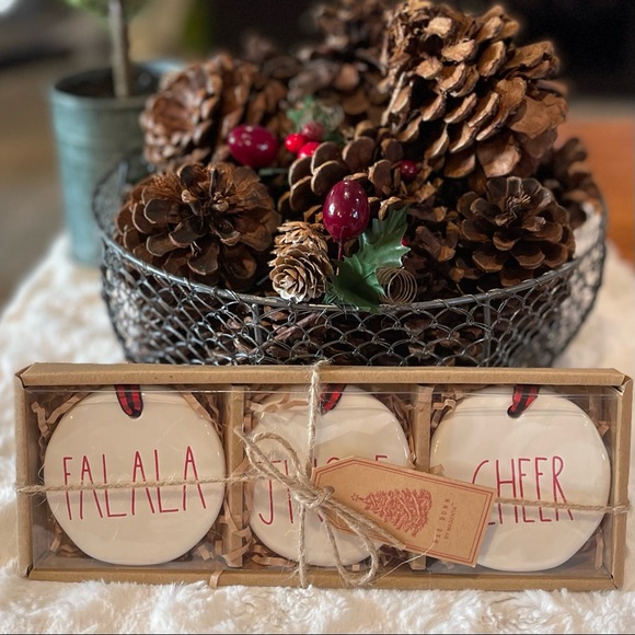 RAE DUNN by Magenta "FALALA, JINGLE, CHEER” Christmas Ornament Set of 3 - Picture 5 of 5